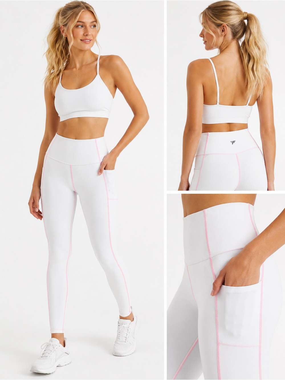 Fabletics PureLuxe White High Rise Leggings Pink Stripe XS